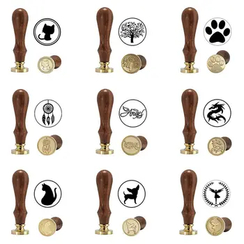 

Novelty Copper Head Wooden Handle Flower Wax Seal Stamp Invite Letter Card Decor, Dog footprints
