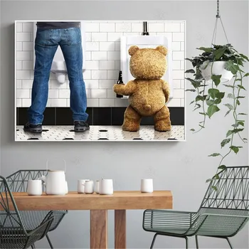 

Modern Humor Canvas Painting Funny Teddy Bear Man In Toilet Poster Hd Print Bathroom Decoration Wall Art Picture for Living Room