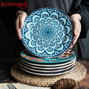 

Underglaze Color Ceramic Steak Western Food Plate Creative Dinner Plate Home Painted Disc American Art Tableware Plate