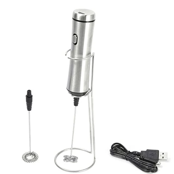 

Powerful Electric Milk Frother with 2Pcs Stainless Steel Spring Whisk Foam Maker-Usb Line