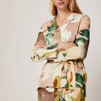 

Comfortable Cotton Printing Pyjamas Women Clothing Summer 2020 New Long Sleeve Cardigan Underwear Long Wide Leg Pants Loose