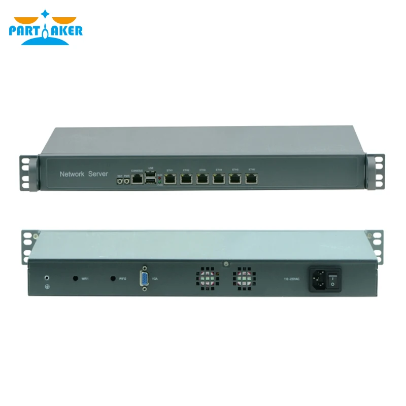 Partícipe 1U 6 puertos Gigabit LAN Mini PC Intel Atom D525 pfsense Red Servidor en Rack Firewall Router 2GB de Ram 32GB SSD - 4