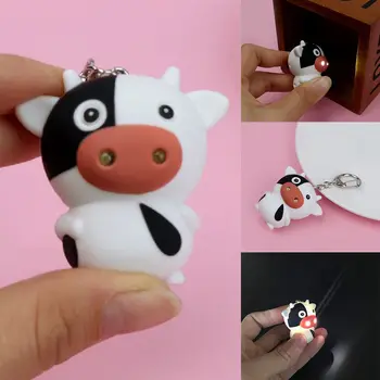 

Cartoon Little Cow Design LED Keychain With Sound Flashlight Torch Animal Keyring mini Keychain Kid Children Creative Gifts