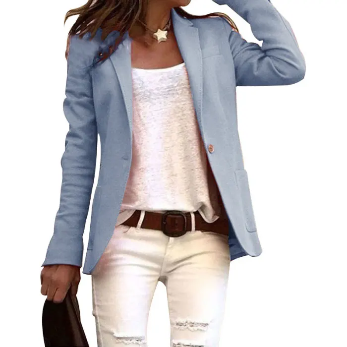 Женское элегантное бизнес OL пальто Тонкий костюм сплошной цвет с длинным рукавом куртки EIG88