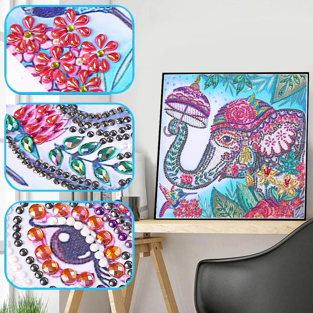 

5D DIY Special Shaped Diamond Painting Flower Elephant Cross Stitch Kits Wall Art Decor Canvas Size 30*40 cm Living Room Gift