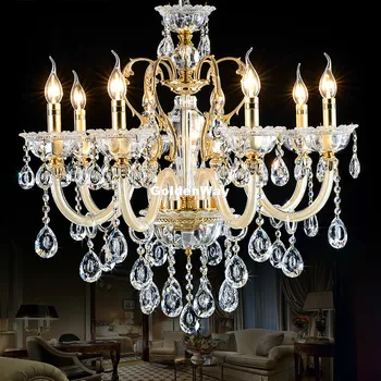 

Modern European Crystal Lamp Living Room Luxury Decora Chandelier Restaurant Atmosphere Book Zinc Alloy Golden Color Lighting