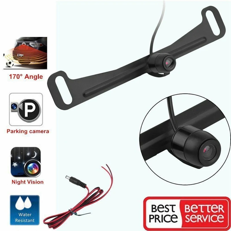 

Waterproof Car Rear View Reverse Camera License Plate Frame 170° Wide Angle Backup Parking Night Vision Auto Monitor