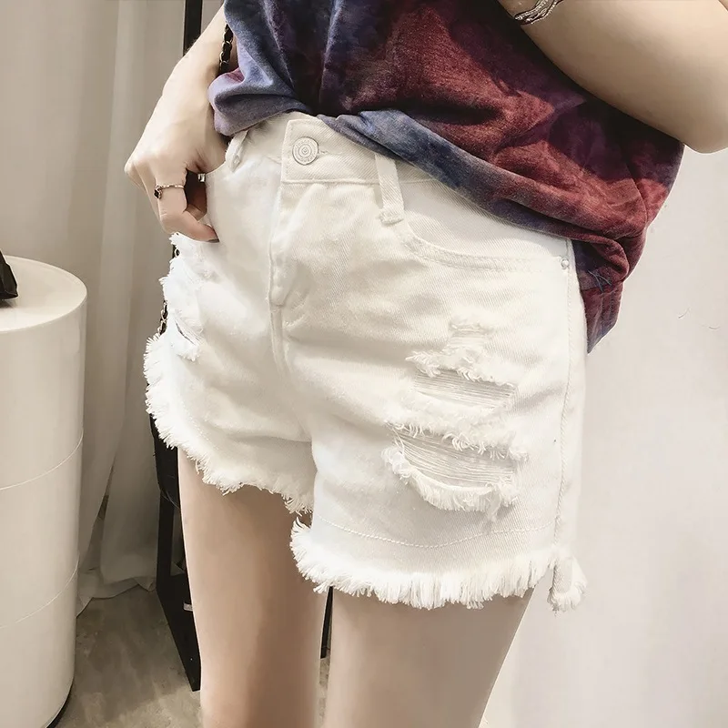 High Waist Pencil Shorts Button Slim Hole Short Pant Student Women Bottom Trousers 2020 New Casual Streetwear Slit Jean | Женская одежда