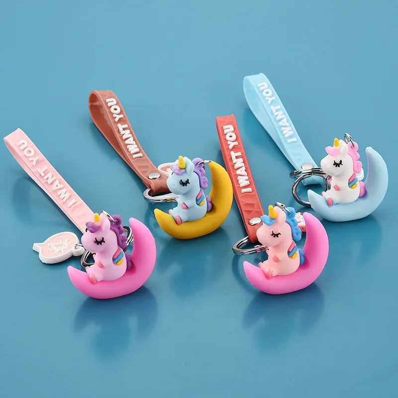 

New Japanese And Korean Style Moon Unicorn Keychain Key ring Creative Mobile Phone Bag Car Exquisite Pendant Unicorn Keychain
