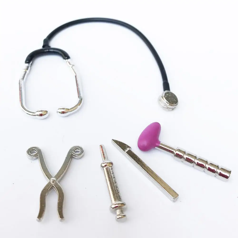 

5Pcs 1/12 Creative DIY Dollhouse Mini Stethoscope Care Tools Hospital Accessories Play Pretend Toys Set