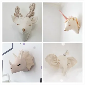 

Animal giraffe elephant flamingo head wall hanging plush toy bedroom decoration felt artwork wall doll photo props