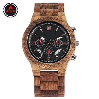 

REDFIRE Vintage Zebrawood Men's Watches Chronograph Dial High Quality Wooden Watch Band Casual Men Wood Watches Folding Clasp