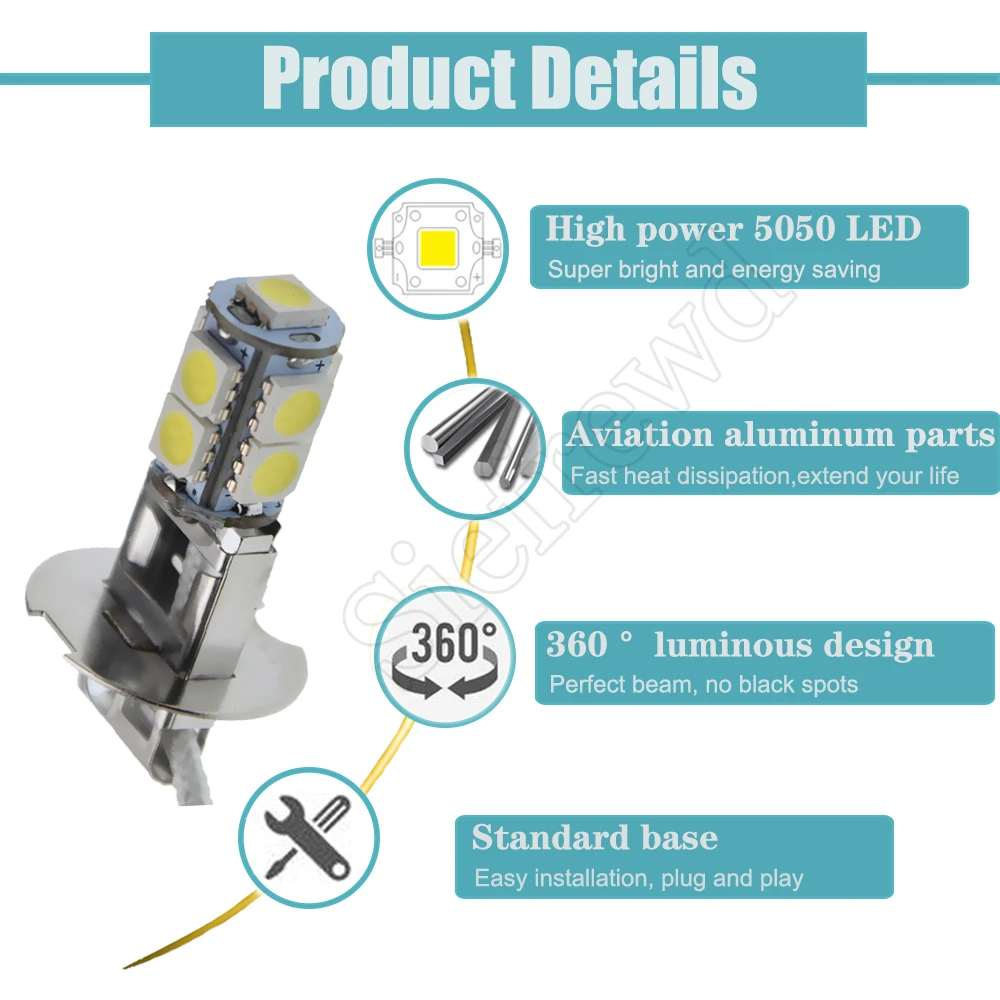 LED Bulb 1/2 Pcs H3 5050 9SMD White 6000K For Car Auto Fog DRL Driving Light Or Flashlight Torches Head Lamp PK22S 6V 6 Volt DC