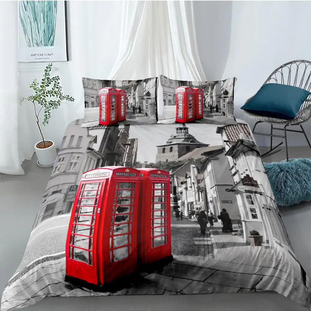 Telephone Booth Tower 3Pcs/Set Bedding Set Sheet Children Room Bed Pillow case Queen set |