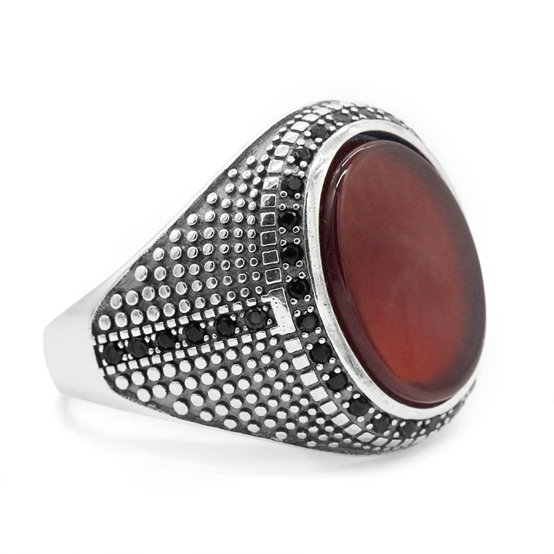 Настоящее 925 пробы Серебряное античное турецкое мужское кольцо с черным/красным натуральный камень оникс кольцо с черными фианитами для мужчин Мода 925 ювелирные изделия