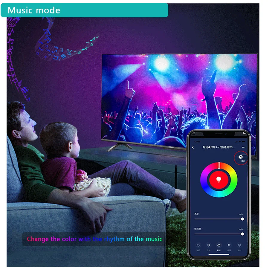 Smart Wireless WIFI LED Strip Light Work with Alexa Google Assistant Voice Control 5050 60LEDm RGB LED Light 12V Color Changing (9)