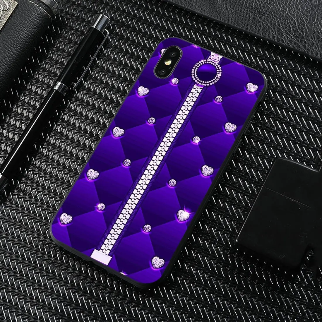 Модный силиконовый чехол со стразами на молнии и блокировкой экрана для Samsung Galaxy