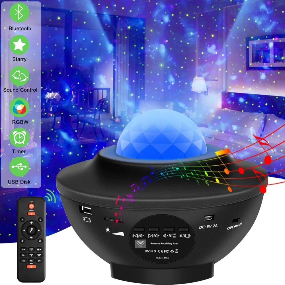 Starry Sky Projector Bluetooth Voice Control Music Player LED Night Light USB Charging Projection Lamp Bedroom Beside Lamp
