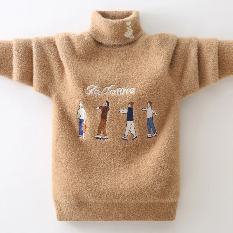

Thick High Collar Middle And Large rong mao yi Children plus Velvet BOY'S Mink Kids' Sweater 2019 Long Sleeve Western Style Wint