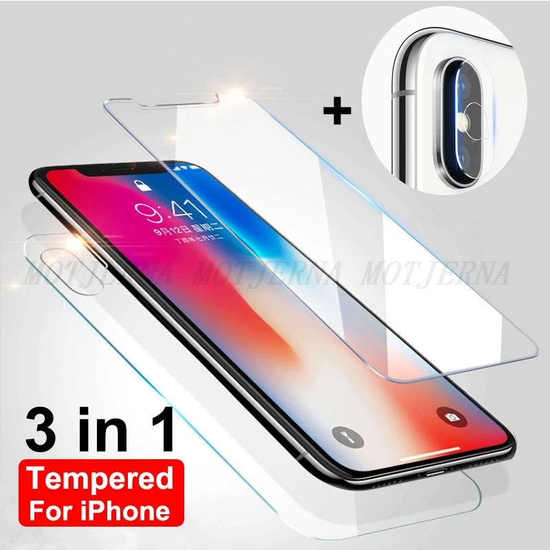 

3 in 1 HD Tempered Glass for iPhone XS Max Front & Back Protective Glass For iPhone X XR XS Camera Lens Screen Protector Film