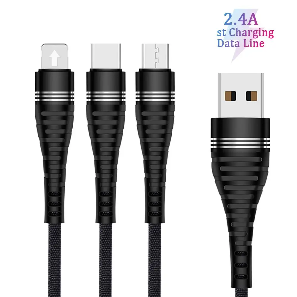 3 в 1 USB кабель для samsung мульти зарядное устройство для быстрой зарядки Micro USB кабель мобильного телефона usb type C кабель для Xiaomi нейлоновый провод