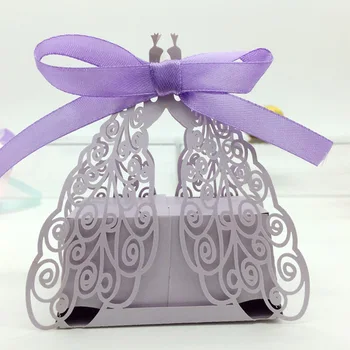 

50pcs Romantic Butterfly DIY Candy Cookie Gift Boxes Wedding Party Candy Box with Ribbon Wedding favors Decor Purple/Pink