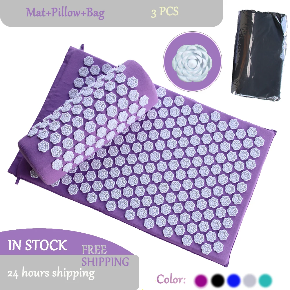 

Yoga Acupressure Mat and Pillow Set with Backpack, Massager Cushion Yoga Mat Back and Neck Pain Relief and Muscle Relaxation