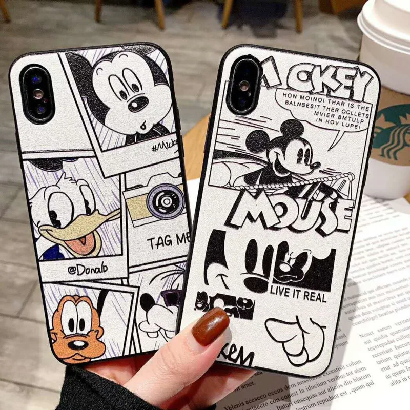 

Cute Mickey Donald Duck mobile phone case for iPhone X XS XR XSMax 8 7 6 6S PluSTPU ultra-thin leather case protection cover
