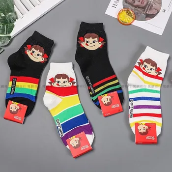 

Women Thin Sock Cartoon Ladies Fujiya Socks Colorful Unisex Crew Striped Casual Cotton Sox Girls Spring Trendy Sweet Skarpetki