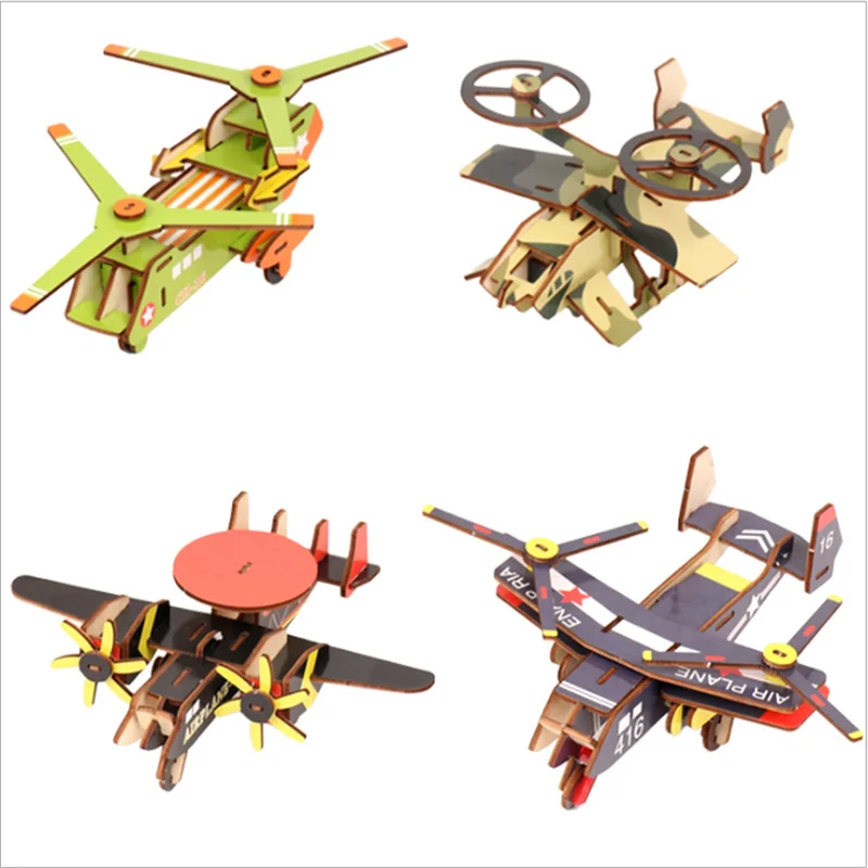 

Children's wooden 3D aircraft assembled early education puzzle development spell inserted toy assembled three-dimensional puzzle