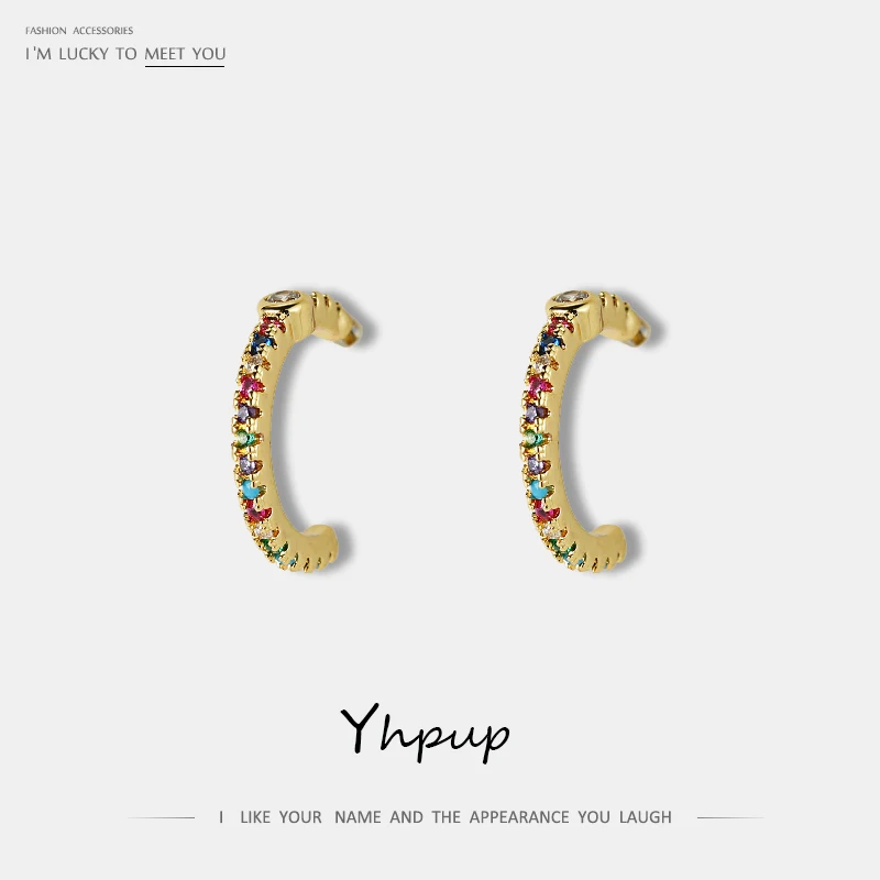 Yhpup новые модные простые шикарные Роскошные серьги-гвоздики в форме C красочные CZ массивные очаровательные ювелирные изделия для женщин аксессуары для вечеринок