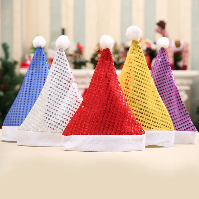 Christmas Beanie Hat Five Colors Santa Claus Sequins Hats Caps Christmas Decor Adult Hats Xmas New Year's Gifts Home Party Supplies Navidad