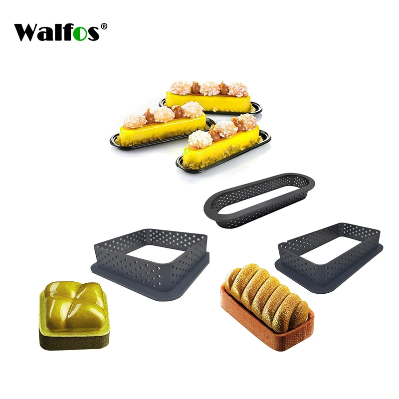 WALFOS Food Grade  Circular Tart Ring French Dessert Stainless Steel Perforation Fruit Pie Quiche Cake Mousse Mold Kitchen Bakin