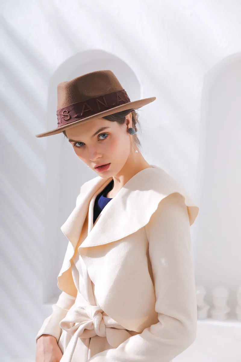 01910-HQ-FW145011 Британский Стиль Письмо Вышивка Лентой Шляпа Fedora Мужская и женская панама джазовая, шляпа