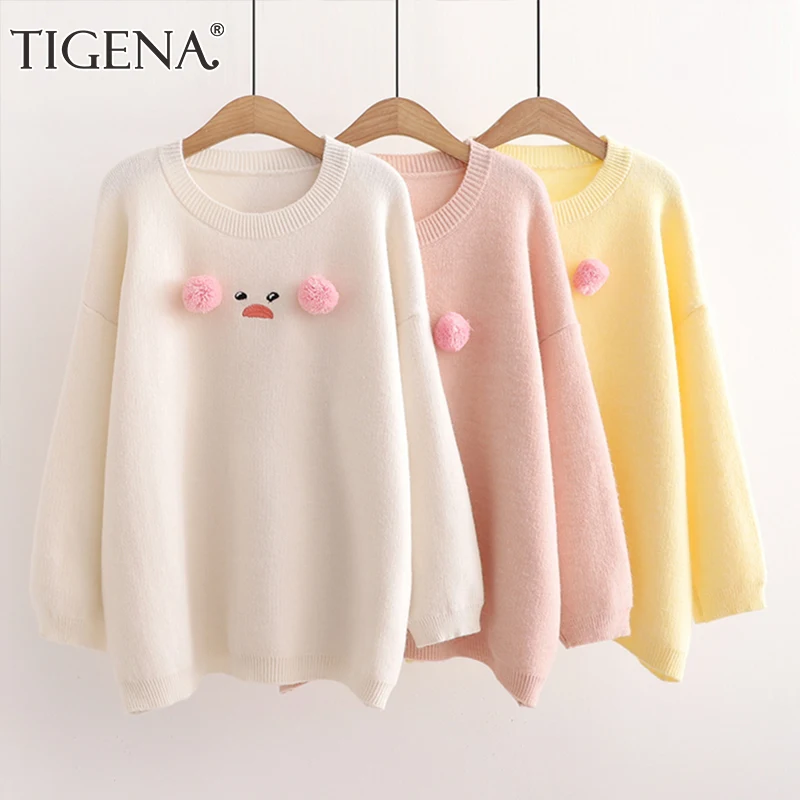 TIGENA Japanese Kawaii Women Sweater 2021 Autumn Winter Korean Cute Oversized Pullover Female Knitted Jumper Ladies Tops | Женская