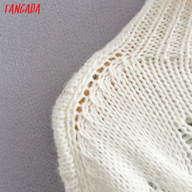 Tangada корейский шик для женщин водолазка Твист белый длинный свитер отверстие из Винтаж Дамы Сладкий вязаный джемпер Топы QJ136