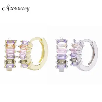 

Moonmory 925 Sterling Silver Colorful Stone Hoop Huggies Earring For Women Silver Small Square Rainbow Hoops Earring For Women