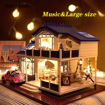 

Large size Wooden doll house CUTE ROOM Provence DIY Dollhouse With Furniture