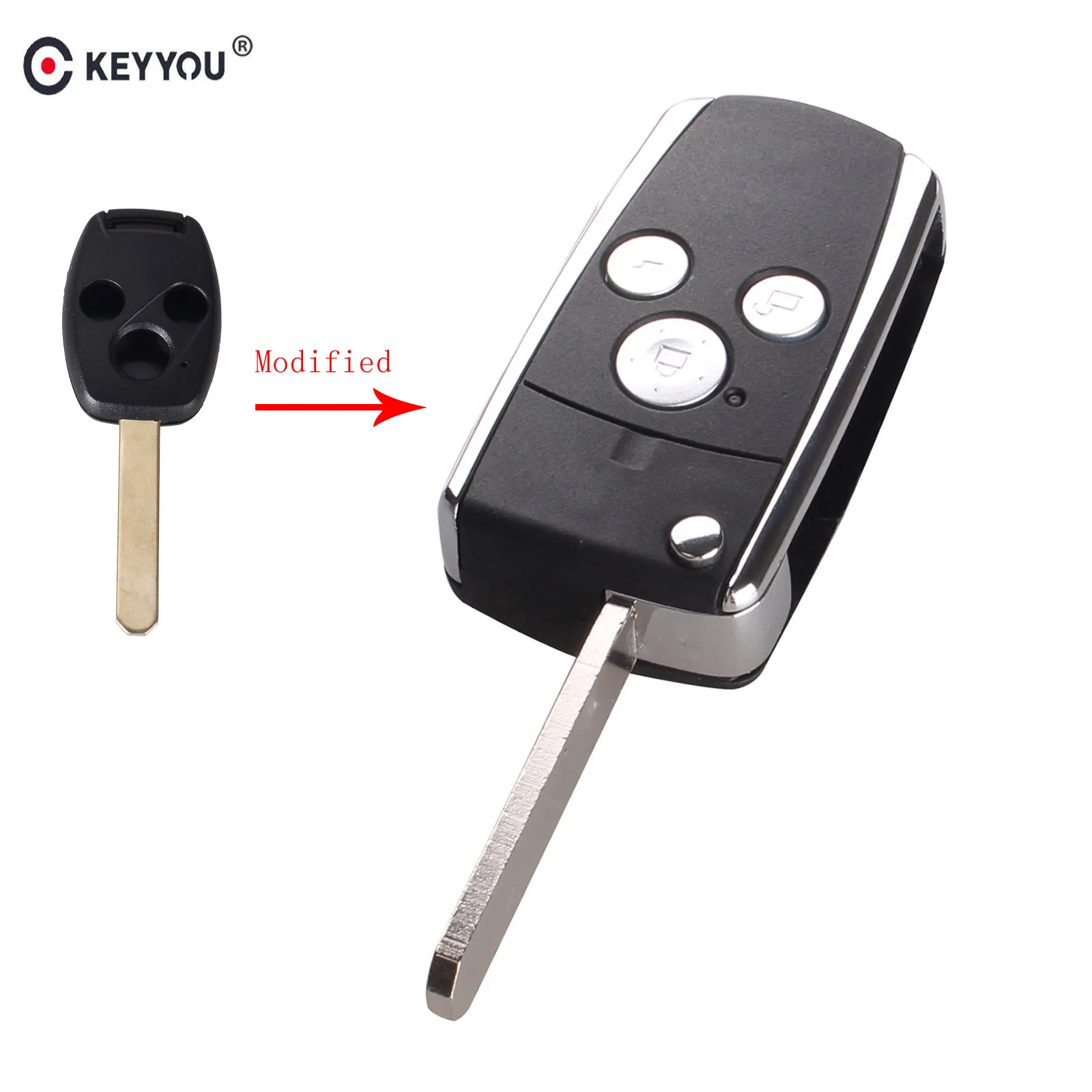 

KEYYOU 3 Button Remote Flip Folding Key Shell Case Keyless Fob Cover Fit Replacement For Honda CRV Fit Accord Pilot