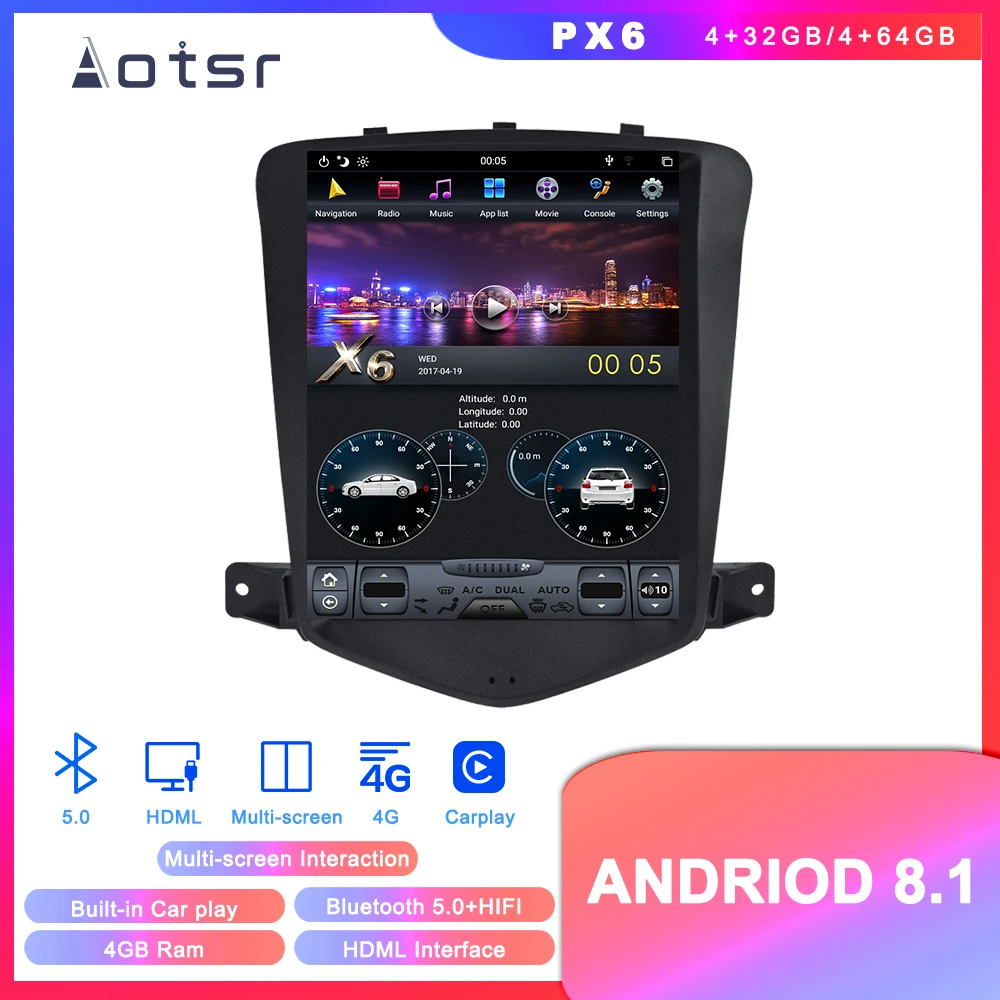 Top Tesla Style Android 8.1 GPS Navigation DVD Player For Chevrolet Cruze 2009-13 Car Auto Radio Stereo Multimedia Head Unit Player 3