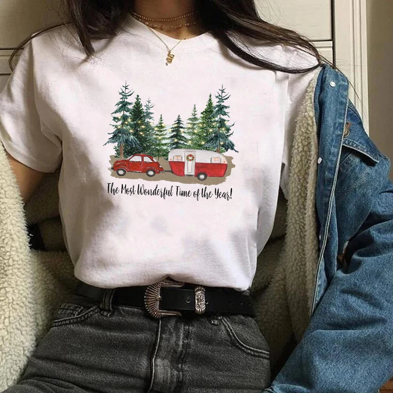 

Womens Flower The Most Wonderful Time of The Year Christmas T-shirt Female Graphic T Tee Shirt Camisas Mujer Tshirt Women Tops