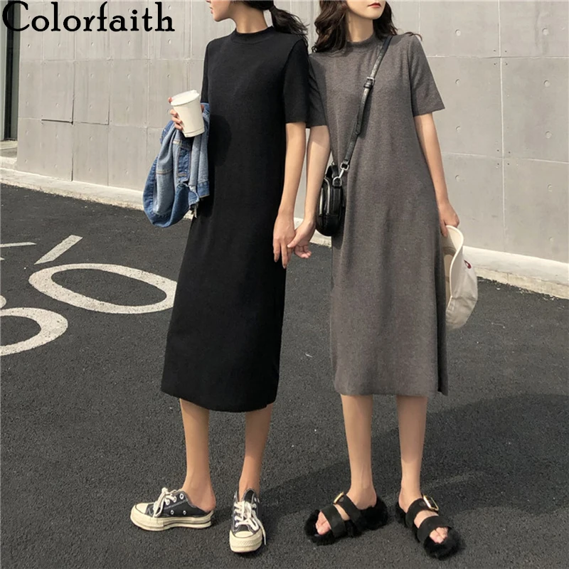 Платье Colorfaith женское повседневное однотонное черное элегантное платье миди в