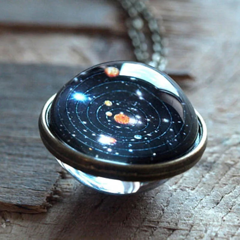 

2020 Fashion Solar System Planet Galaxy Double Side Glass Cosmic Pattern Pendant Necklace Chain Necklace Man Women Charm Jewelry