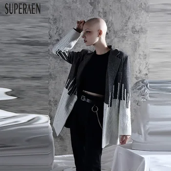 

SuperAen 2019 Autumn New Women Suit Jacket Wild Casual Fashion Knit Stitching Jacket Female Europe Long Sleeve Women Clothing