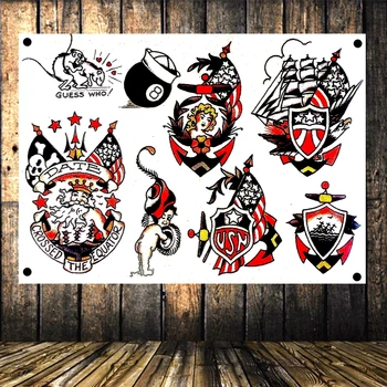 

Exaggerated Tattoo Diagram Vintage Flag Banner Poster Canvas Wall Sticker Wall Hanging Tapestry Print Art Wall Decoration J4