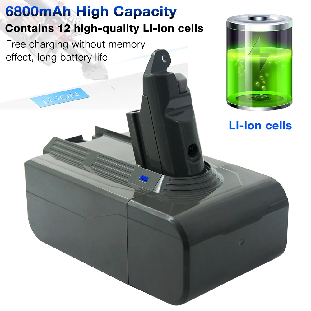 21.6V 6800mAh Li Ion Battery for Dyson V6 DC59 DC58 DC61 DC62 DC72 DC74 SV03 SV04 SV06 SV09 Thickend Expand Capacity | Электроника
