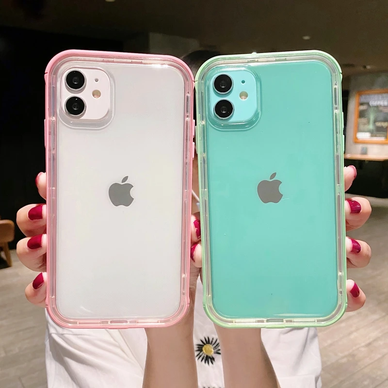 Transparent Candy color bumper Anti-knock Case for iphone 12 12Pro Max 11 11Pro XR X XS Max SE2020 7 8 Plus shockproof cover