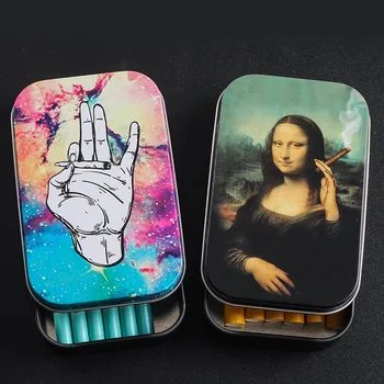 

Creative Mona Lisa Smoking Cigar Cigarettes Tin Plate Box Tobacco Humidor Rolling Paper Holder Case Men Funny Gift Free Shipping