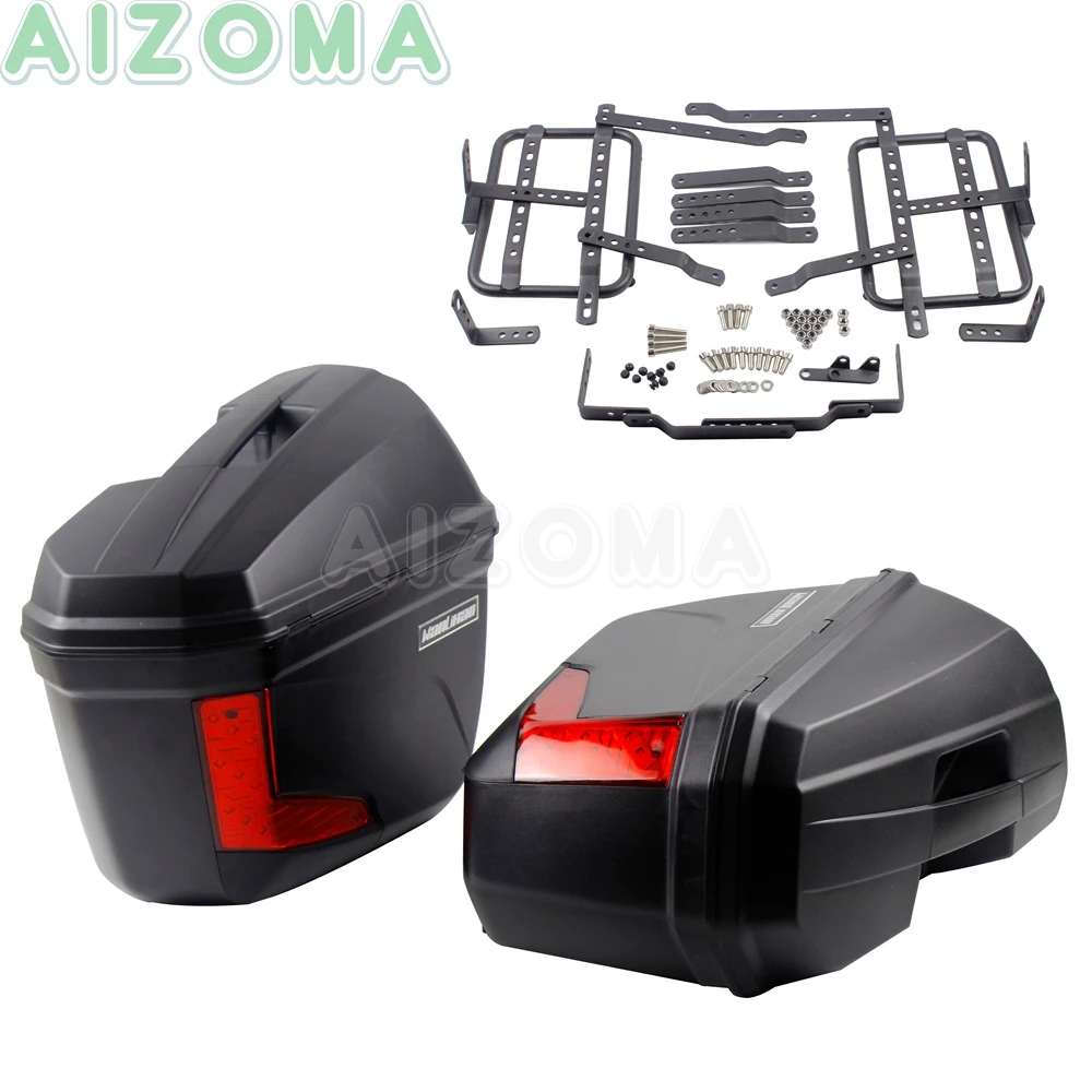  Motorcycle Pannier Side Cases w/LED Light Universal Luggage Side Box Kit For KAWASAKI Suzuki YAMAHA - 32978735203