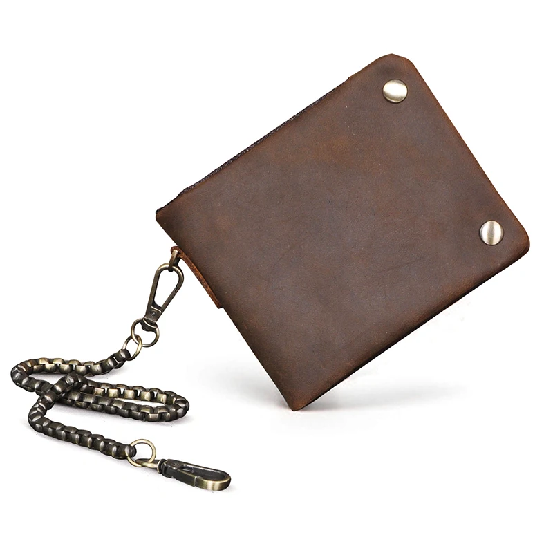Male Luxury Top Quality Leather Retro Gift Horizontal Organizer Travel Card Holder Men's Wallet Chain Slim Purse Designer 1003